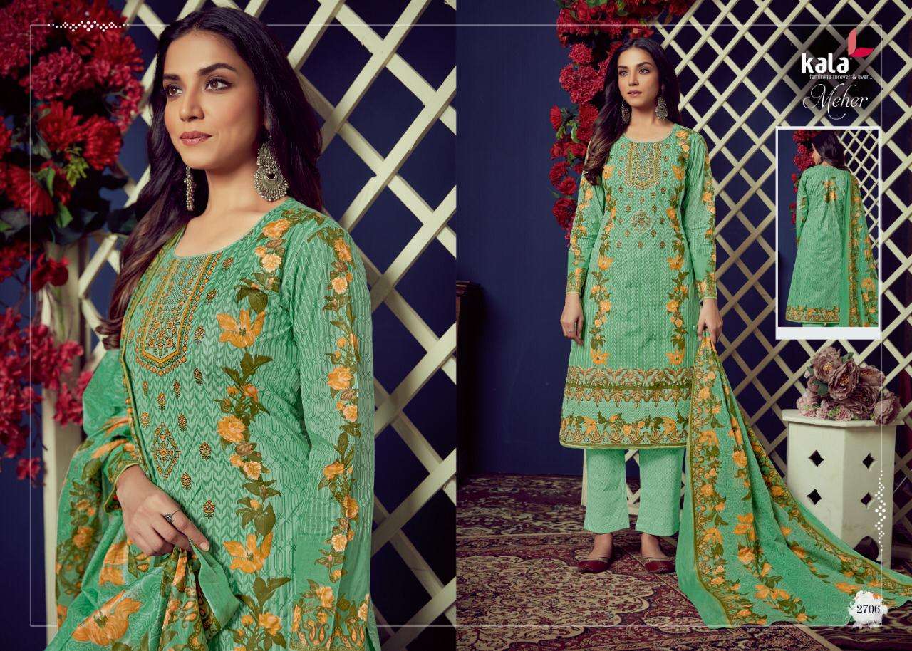 MEHER VOL-4 BY KALA 2701 TO 2710 SERIES BEAUTIFUL SUITS STYLISH FANCY COLORFUL PARTY WEAR & OCCASIONAL WEAR PURE PREMIUM COTTON DIGITAL PRINTED DRESSES AT WHOLESALE PRICE