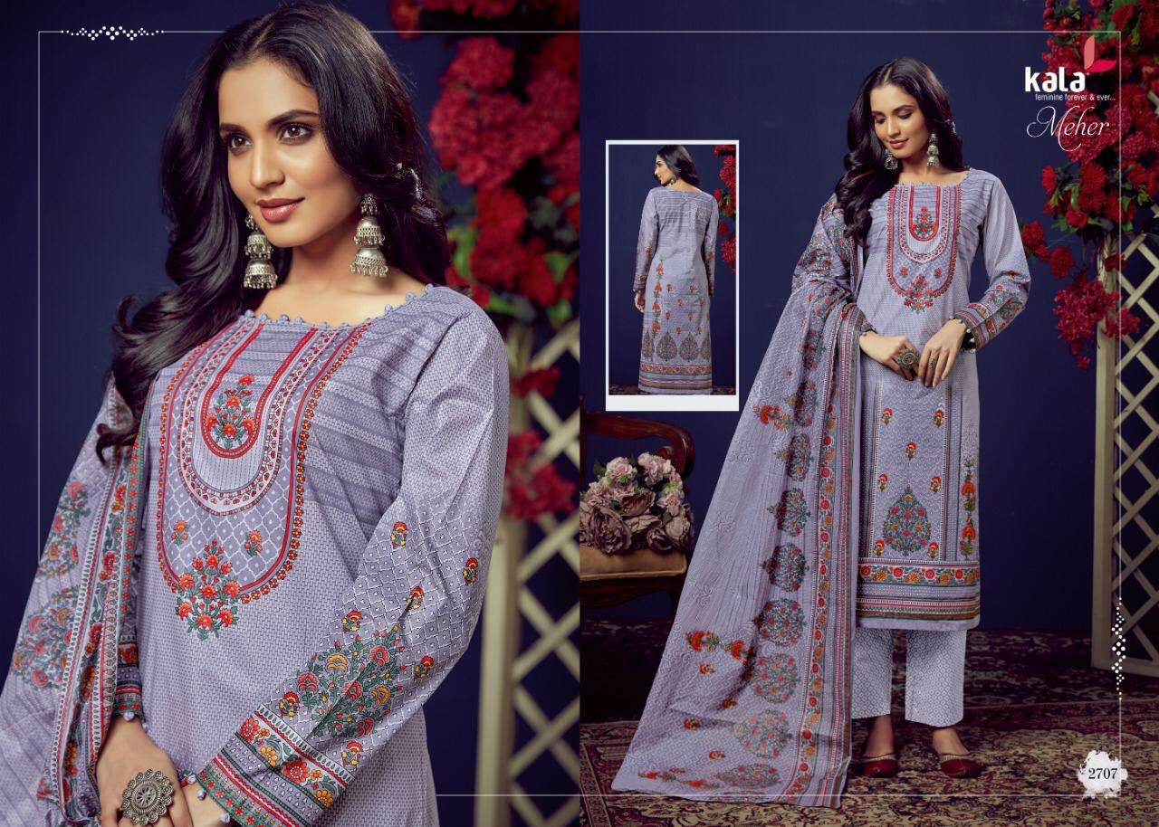 MEHER VOL-4 BY KALA 2701 TO 2710 SERIES BEAUTIFUL SUITS STYLISH FANCY COLORFUL PARTY WEAR & OCCASIONAL WEAR PURE PREMIUM COTTON DIGITAL PRINTED DRESSES AT WHOLESALE PRICE