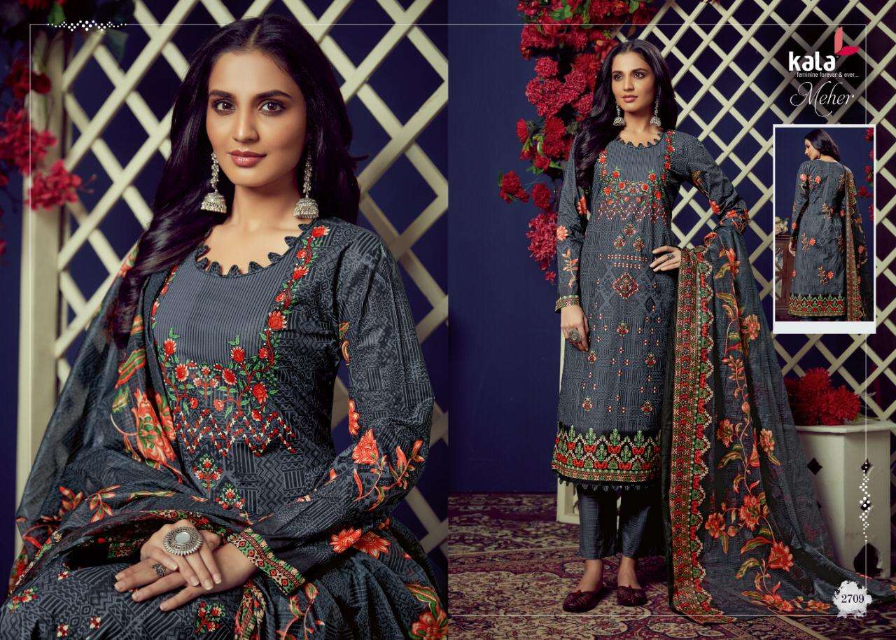 MEHER VOL-4 BY KALA 2701 TO 2710 SERIES BEAUTIFUL SUITS STYLISH FANCY COLORFUL PARTY WEAR & OCCASIONAL WEAR PURE PREMIUM COTTON DIGITAL PRINTED DRESSES AT WHOLESALE PRICE
