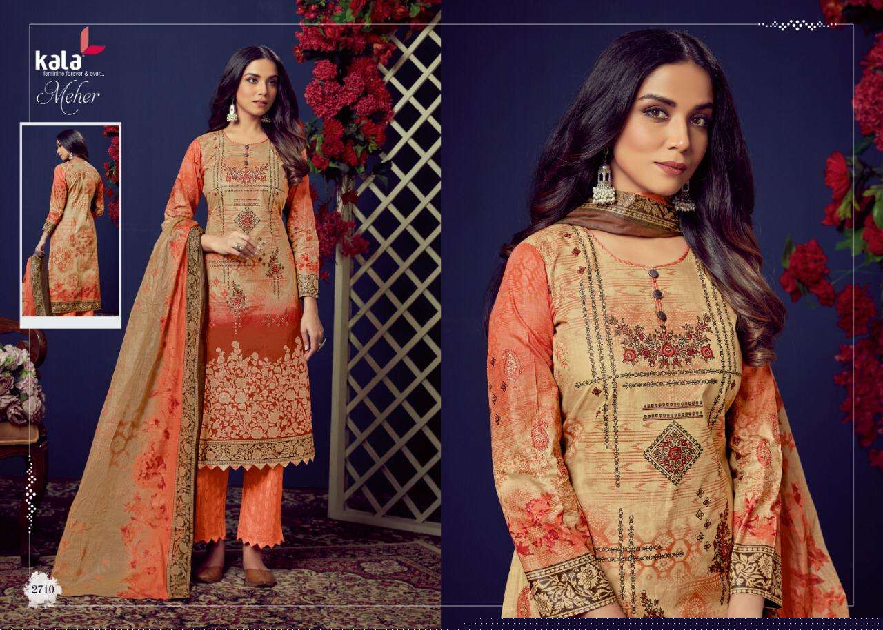 MEHER VOL-4 BY KALA 2701 TO 2710 SERIES BEAUTIFUL SUITS STYLISH FANCY COLORFUL PARTY WEAR & OCCASIONAL WEAR PURE PREMIUM COTTON DIGITAL PRINTED DRESSES AT WHOLESALE PRICE