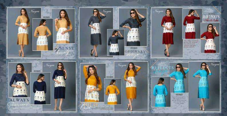 DIKSHA BY NAYRA 701 TO 706 SERIES STYLISH FANCY BEAUTIFUL COLORFUL CASUAL WEAR & ETHNIC WEAR RAYON HANDWORK KURTIS AT WHOLESALE PRICE