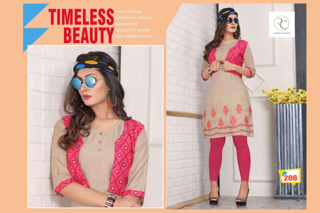 KISSMISS BY RC 201 TO 208 SERIES STYLISH FANCY BEAUTIFUL COLORFUL CASUAL WEAR & ETHNIC WEAR RAYON EMBROIDERED KURTIS AT WHOLESALE PRICE