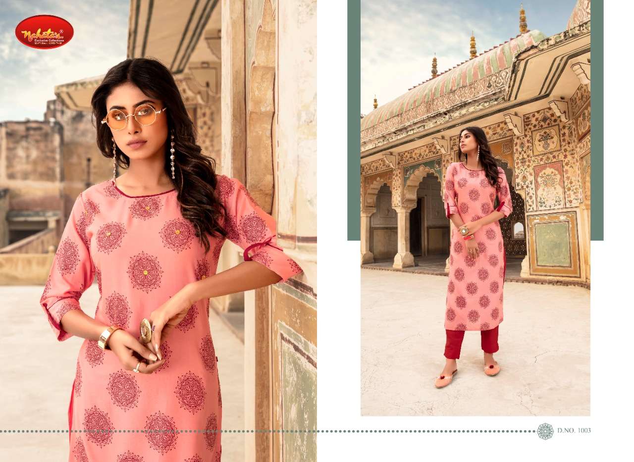 GLORIA BY NAHATAS 1001 TO 1010 SERIES STYLISH FANCY BEAUTIFUL COLORFUL CASUAL WEAR & ETHNIC WEAR LIVA RAYON KURTIS AT WHOLESALE PRICE