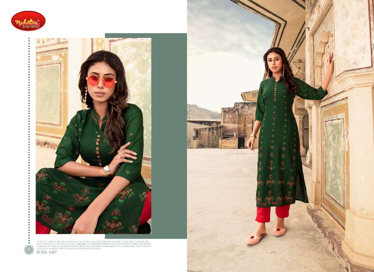 GLORIA BY NAHATAS 1001 TO 1010 SERIES STYLISH FANCY BEAUTIFUL COLORFUL CASUAL WEAR & ETHNIC WEAR LIVA RAYON KURTIS AT WHOLESALE PRICE