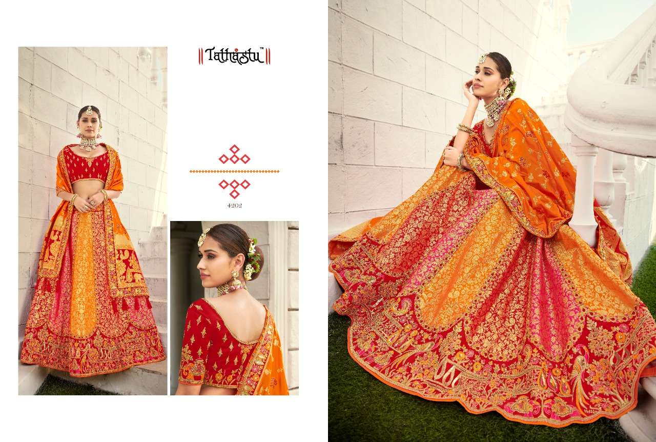 TATHASTU 4200 SERIES BY TATHASTU 4201 TO 4211 SERIES DESIGNER BEAUTIFUL NAVRATRI COLLECTION OCCASIONAL WEAR & PARTY WEAR FANCY LEHENGAS AT WHOLESALE PRICE