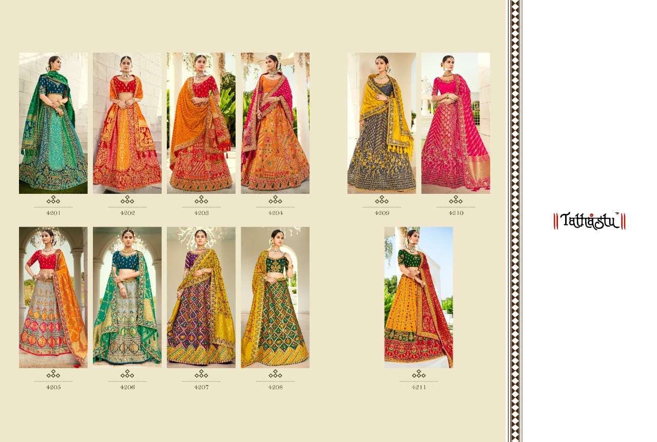 TATHASTU 4200 SERIES BY TATHASTU 4201 TO 4211 SERIES DESIGNER BEAUTIFUL NAVRATRI COLLECTION OCCASIONAL WEAR & PARTY WEAR FANCY LEHENGAS AT WHOLESALE PRICE