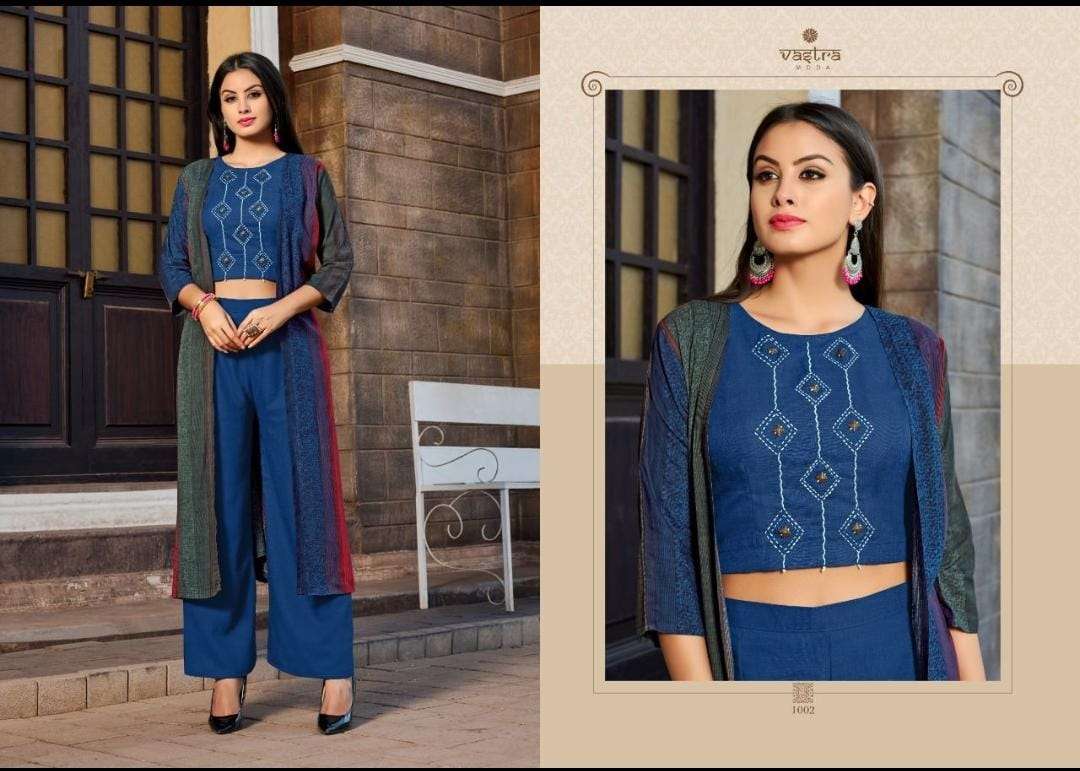 URBANE VOL-1 BY VASTRA MODA 1001 TO 1006 SERIES STYLISH FANCY BEAUTIFUL COLORFUL CASUAL WEAR & ETHNIC WEAR PREMIUM RAYON PRINT KURTIS WITH BOTTOM AT WHOLESALE PRICE