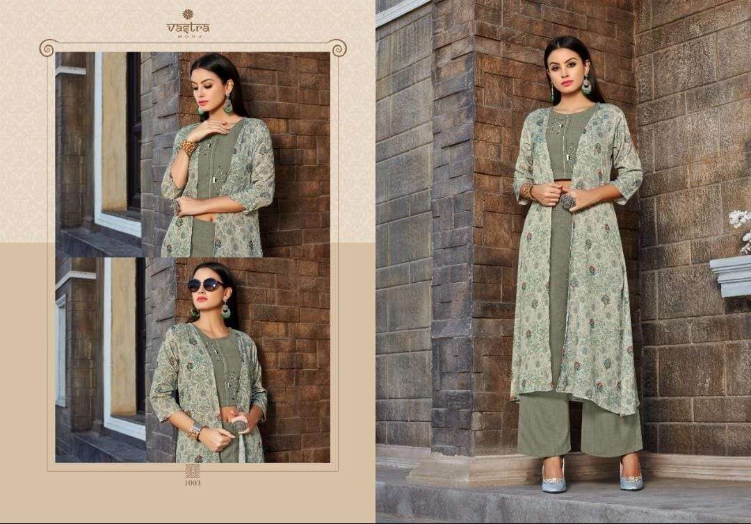 URBANE VOL-1 BY VASTRA MODA 1001 TO 1006 SERIES STYLISH FANCY BEAUTIFUL COLORFUL CASUAL WEAR & ETHNIC WEAR PREMIUM RAYON PRINT KURTIS WITH BOTTOM AT WHOLESALE PRICE
