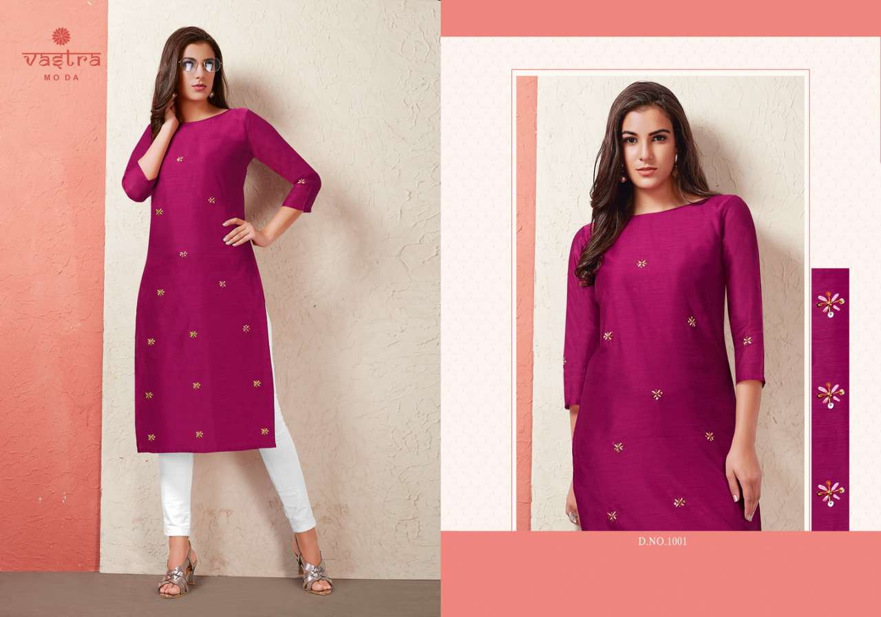 FLORET VOL-1 BY VASTRA MODA 1001 TO 1008 SERIES STYLISH FANCY BEAUTIFUL COLORFUL CASUAL WEAR & ETHNIC WEAR PREMIUM CHANDERI KURTIS AT WHOLESALE PRICE