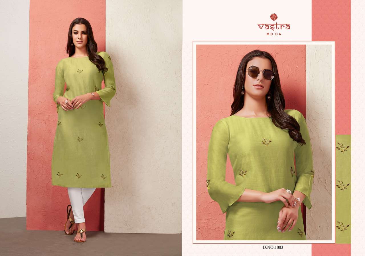 FLORET VOL-1 BY VASTRA MODA 1001 TO 1008 SERIES STYLISH FANCY BEAUTIFUL COLORFUL CASUAL WEAR & ETHNIC WEAR PREMIUM CHANDERI KURTIS AT WHOLESALE PRICE