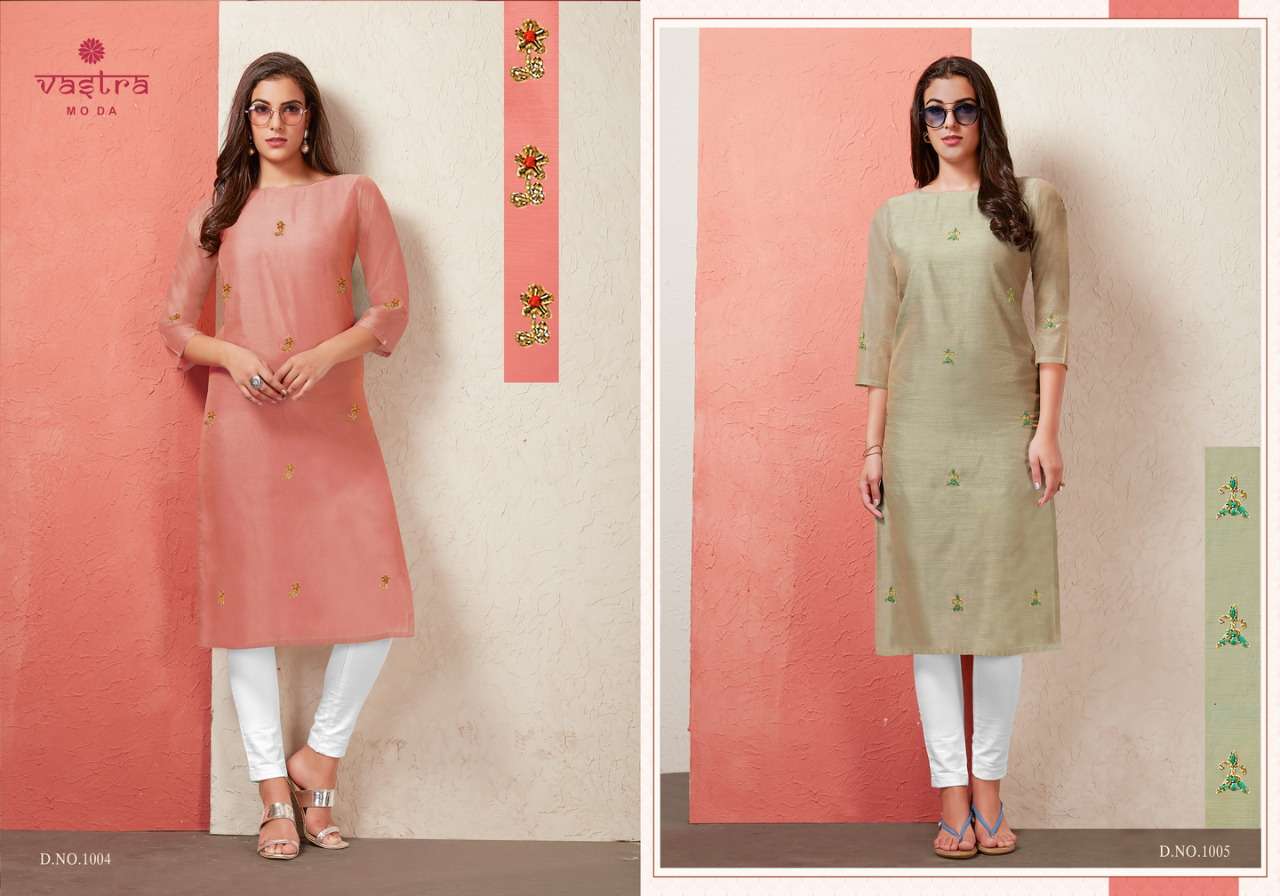FLORET VOL-1 BY VASTRA MODA 1001 TO 1008 SERIES STYLISH FANCY BEAUTIFUL COLORFUL CASUAL WEAR & ETHNIC WEAR PREMIUM CHANDERI KURTIS AT WHOLESALE PRICE