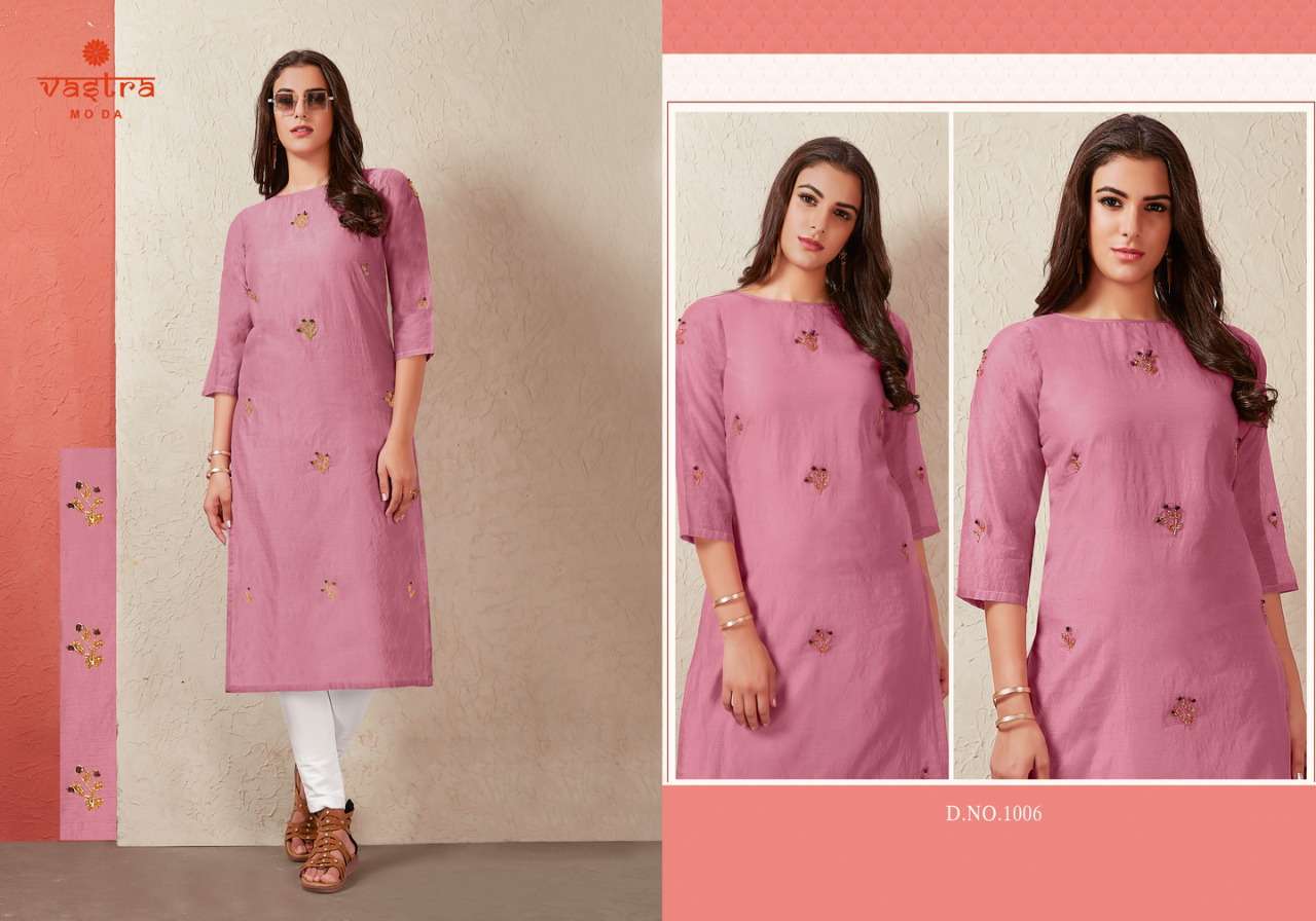 FLORET VOL-1 BY VASTRA MODA 1001 TO 1008 SERIES STYLISH FANCY BEAUTIFUL COLORFUL CASUAL WEAR & ETHNIC WEAR PREMIUM CHANDERI KURTIS AT WHOLESALE PRICE