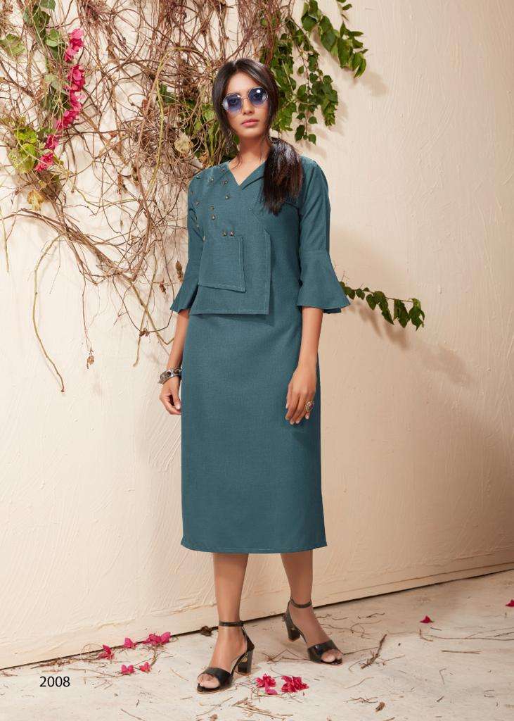 AMBER VOL-2 BY VASTRA MODA 2001 TO 2008 SERIES BEAUTIFUL STYLISH FANCY COLORFUL CASUAL WEAR & ETHNIC WEAR & READY TO WEAR PREMIUM SLUB EMBROIDERED KURTIS AT WHOLESALE PRICE