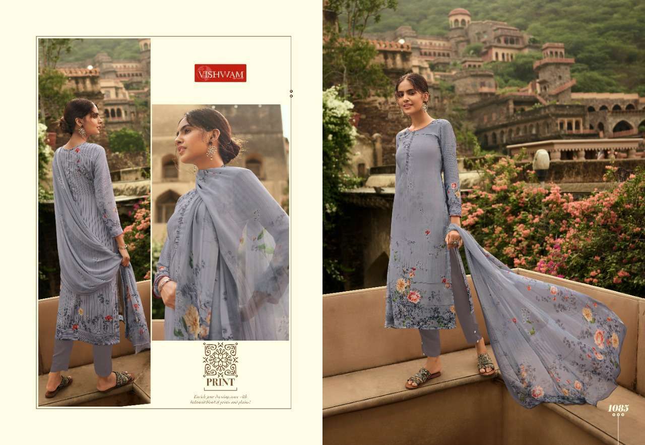 CAFE LATTE VOL-9 BY VISHWAM FABRICS 1079 TO 1087 SERIES BEAUTIFUL SUITS STYLISH FANCY COLORFUL PARTY WEAR & OCCASIONAL WEAR CRAPE DIGITAL PRINTED DRESSES AT WHOLESALE PRICE