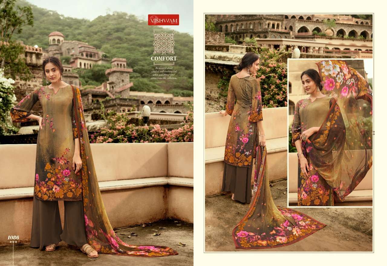 CAFE LATTE VOL-9 BY VISHWAM FABRICS 1079 TO 1087 SERIES BEAUTIFUL SUITS STYLISH FANCY COLORFUL PARTY WEAR & OCCASIONAL WEAR CRAPE DIGITAL PRINTED DRESSES AT WHOLESALE PRICE
