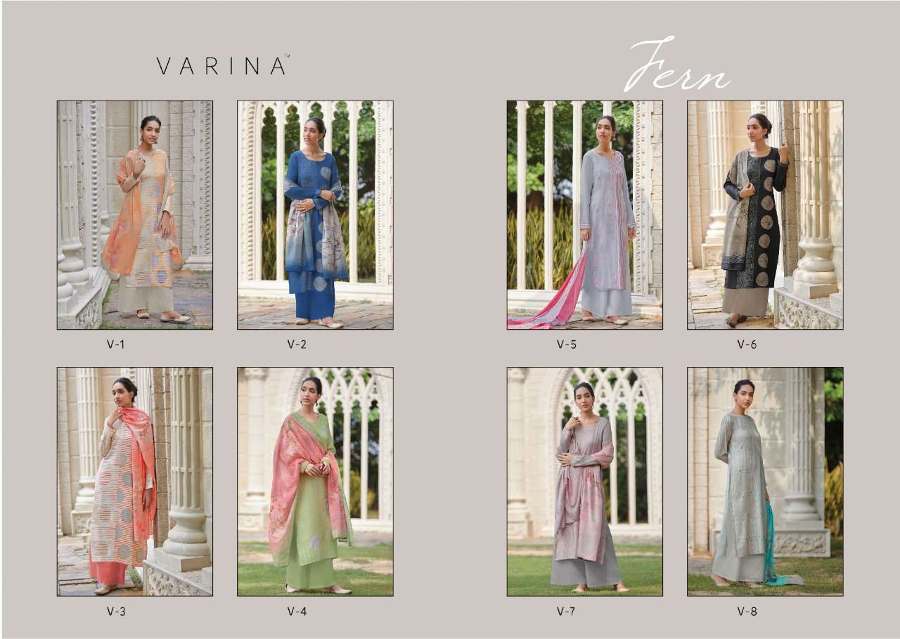 FERN BY VARINA 1 TO 8 SERIES BEAUTIFUL SUITS STYLISH FANCY COLORFUL PARTY WEAR & OCCASIONAL WEAR COTTON SATIN DRESSES AT WHOLESALE PRICE