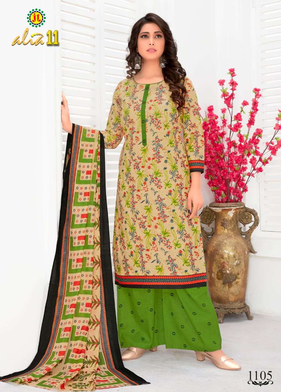 ALIA VOL-11 BY JT 1101 TO 1115 SERIES BEAUTIFUL SUITS STYLISH FANCY COLORFUL PARTY WEAR & OCCASIONAL WEAR COTTON PRINTED DRESSES AT WHOLESALE PRICE