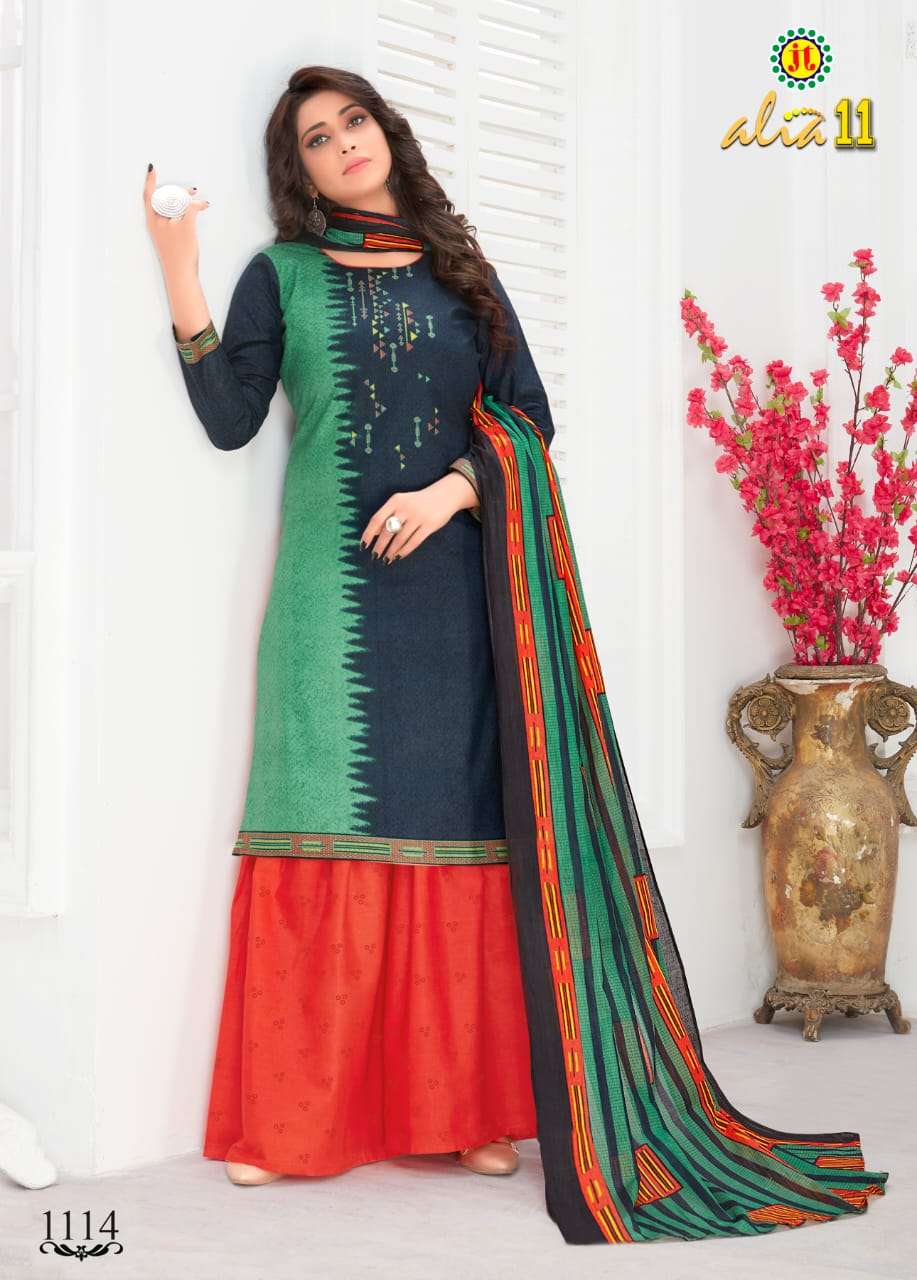 ALIA VOL-11 BY JT 1101 TO 1115 SERIES BEAUTIFUL SUITS STYLISH FANCY COLORFUL PARTY WEAR & OCCASIONAL WEAR COTTON PRINTED DRESSES AT WHOLESALE PRICE