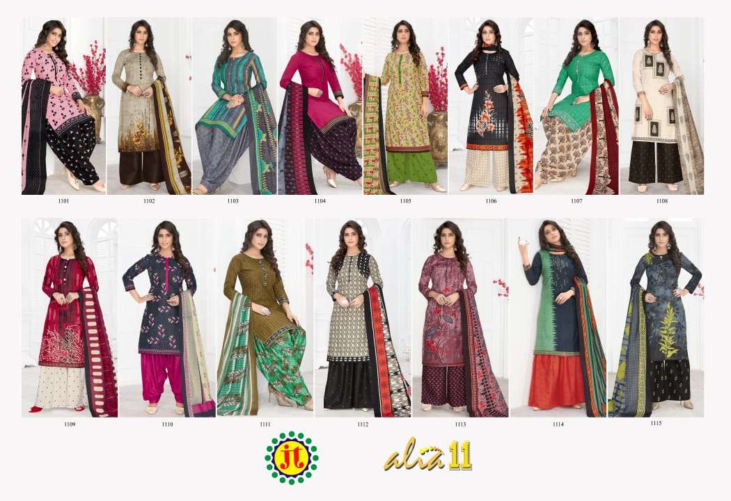 ALIA VOL-11 BY JT 1101 TO 1115 SERIES BEAUTIFUL SUITS STYLISH FANCY COLORFUL PARTY WEAR & OCCASIONAL WEAR COTTON PRINTED DRESSES AT WHOLESALE PRICE