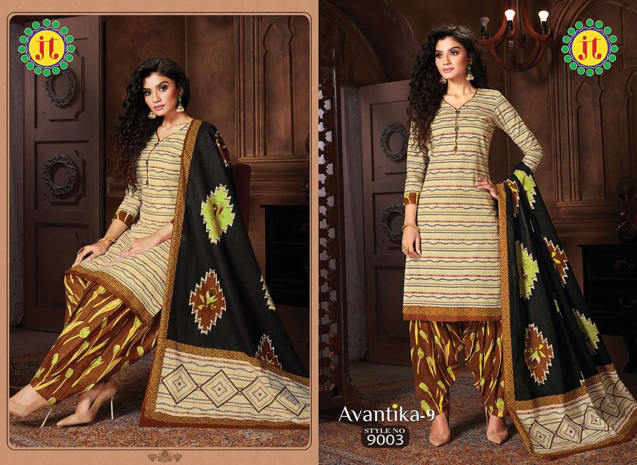 AVANTIKA VOL-9 BY JT 9001 TO 9015 SERIES BEAUTIFUL SUITS STYLISH FANCY COLORFUL PARTY WEAR & OCCASIONAL WEAR COTTON PRINT DRESSES AT WHOLESALE PRICE