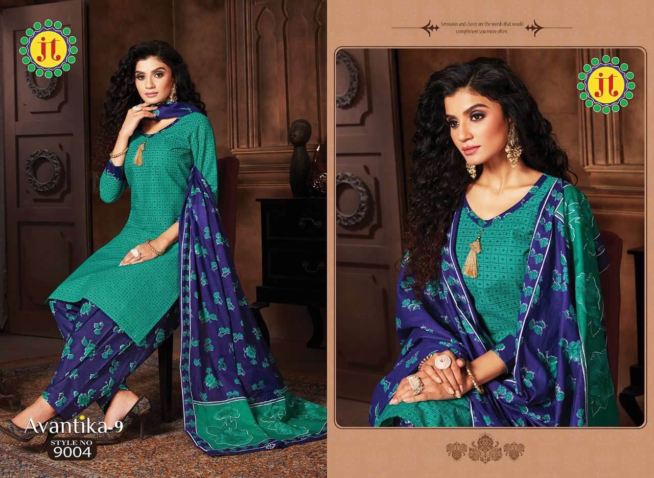 AVANTIKA VOL-9 BY JT 9001 TO 9015 SERIES BEAUTIFUL SUITS STYLISH FANCY COLORFUL PARTY WEAR & OCCASIONAL WEAR COTTON PRINT DRESSES AT WHOLESALE PRICE
