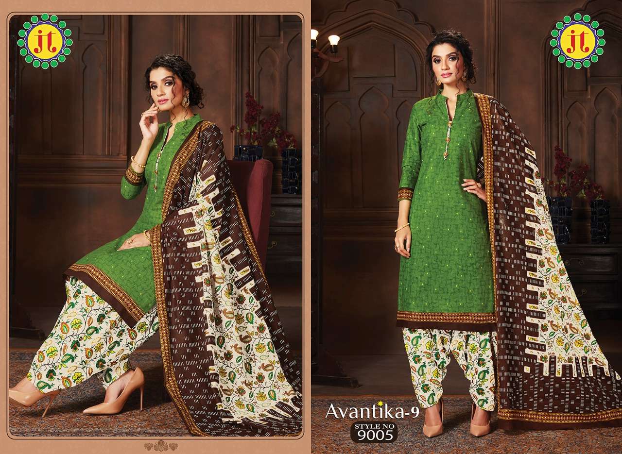 AVANTIKA VOL-9 BY JT 9001 TO 9015 SERIES BEAUTIFUL SUITS STYLISH FANCY COLORFUL PARTY WEAR & OCCASIONAL WEAR COTTON PRINT DRESSES AT WHOLESALE PRICE