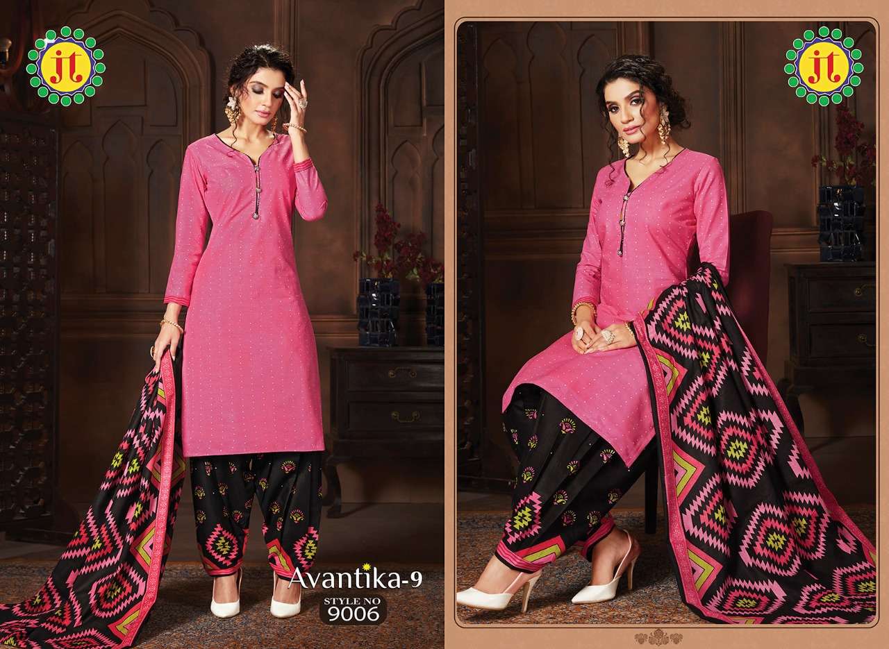 AVANTIKA VOL-9 BY JT 9001 TO 9015 SERIES BEAUTIFUL SUITS STYLISH FANCY COLORFUL PARTY WEAR & OCCASIONAL WEAR COTTON PRINT DRESSES AT WHOLESALE PRICE