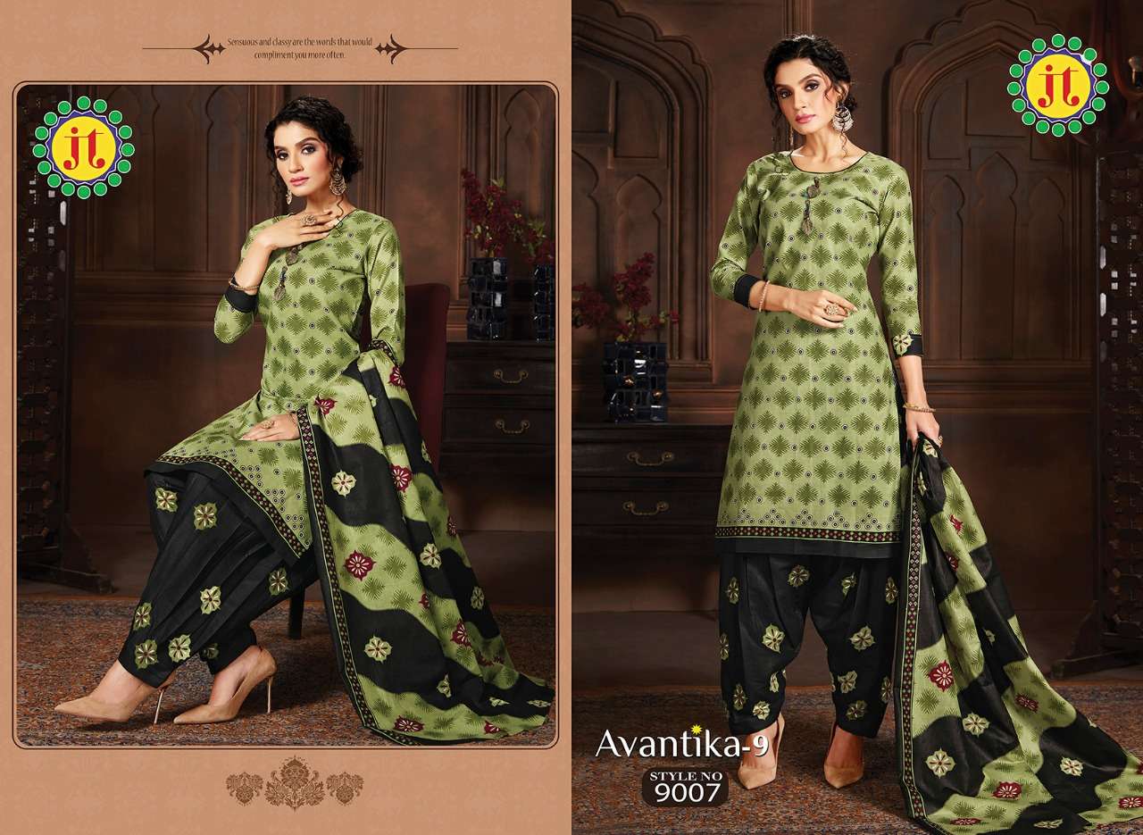 AVANTIKA VOL-9 BY JT 9001 TO 9015 SERIES BEAUTIFUL SUITS STYLISH FANCY COLORFUL PARTY WEAR & OCCASIONAL WEAR COTTON PRINT DRESSES AT WHOLESALE PRICE
