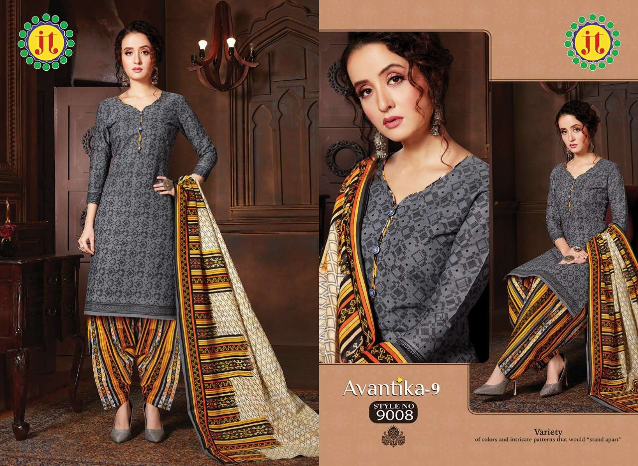 AVANTIKA VOL-9 BY JT 9001 TO 9015 SERIES BEAUTIFUL SUITS STYLISH FANCY COLORFUL PARTY WEAR & OCCASIONAL WEAR COTTON PRINT DRESSES AT WHOLESALE PRICE
