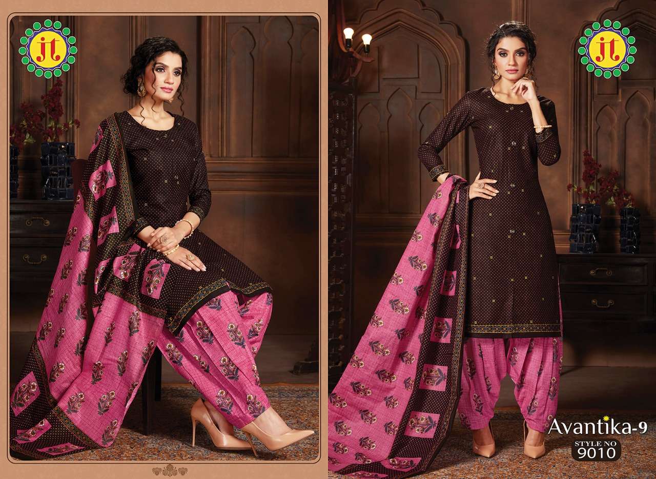 AVANTIKA VOL-9 BY JT 9001 TO 9015 SERIES BEAUTIFUL SUITS STYLISH FANCY COLORFUL PARTY WEAR & OCCASIONAL WEAR COTTON PRINT DRESSES AT WHOLESALE PRICE