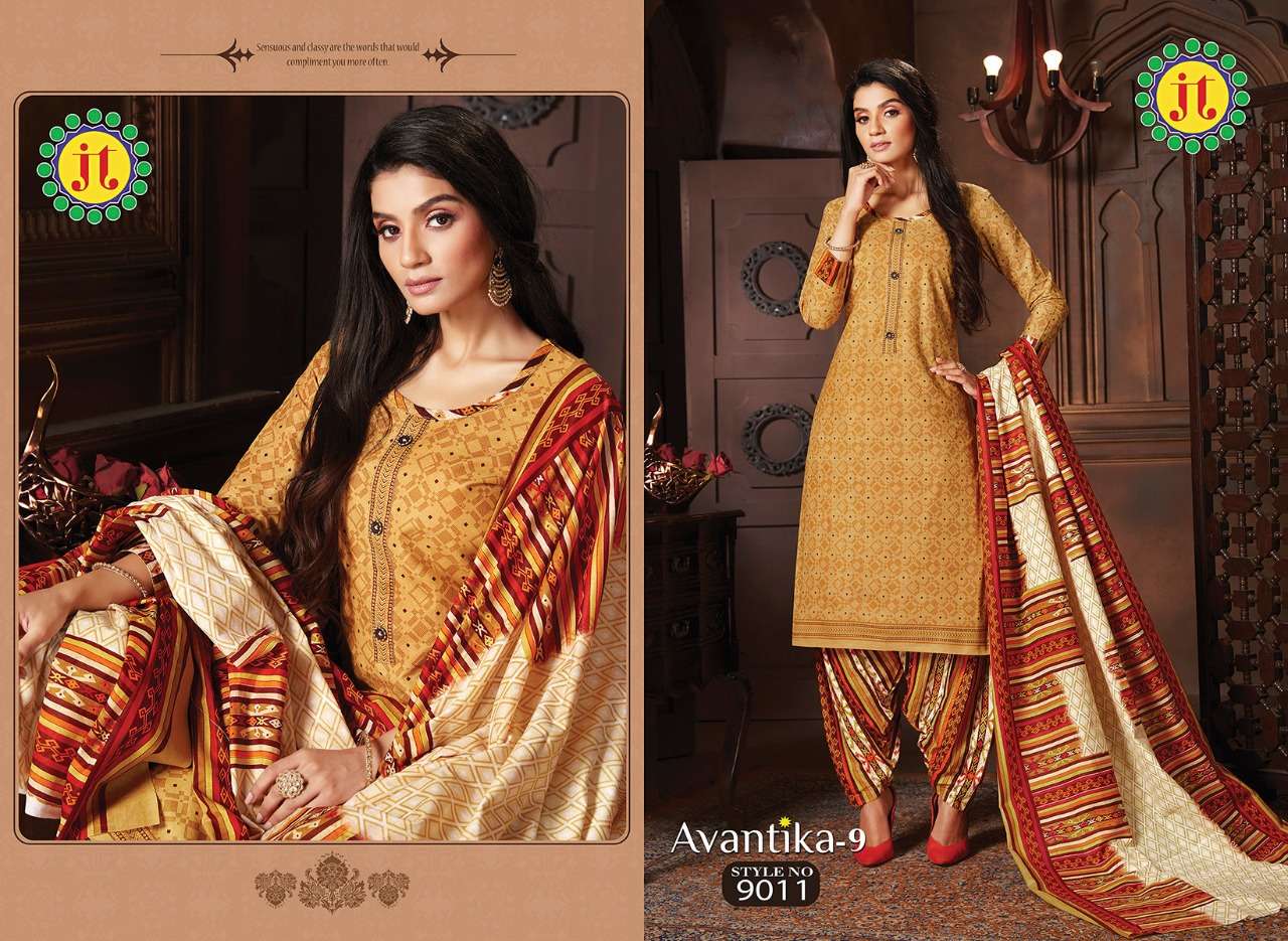 AVANTIKA VOL-9 BY JT 9001 TO 9015 SERIES BEAUTIFUL SUITS STYLISH FANCY COLORFUL PARTY WEAR & OCCASIONAL WEAR COTTON PRINT DRESSES AT WHOLESALE PRICE