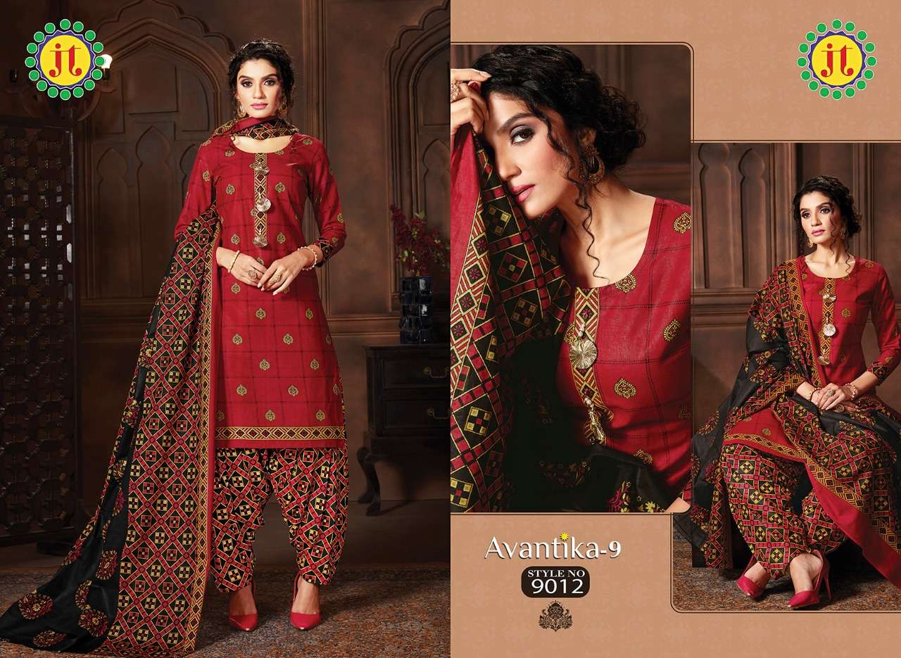 AVANTIKA VOL-9 BY JT 9001 TO 9015 SERIES BEAUTIFUL SUITS STYLISH FANCY COLORFUL PARTY WEAR & OCCASIONAL WEAR COTTON PRINT DRESSES AT WHOLESALE PRICE