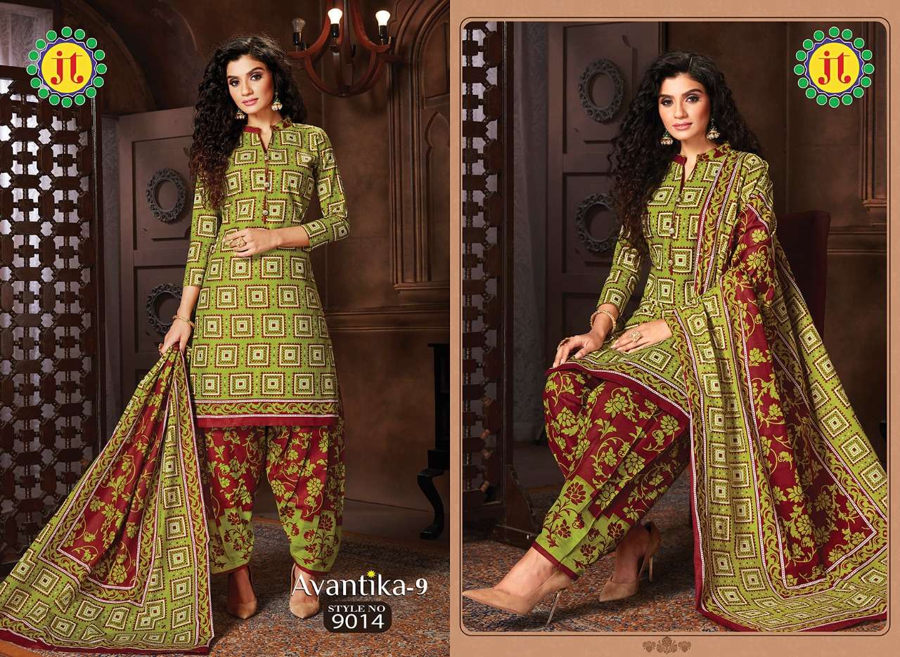 AVANTIKA VOL-9 BY JT 9001 TO 9015 SERIES BEAUTIFUL SUITS STYLISH FANCY COLORFUL PARTY WEAR & OCCASIONAL WEAR COTTON PRINT DRESSES AT WHOLESALE PRICE