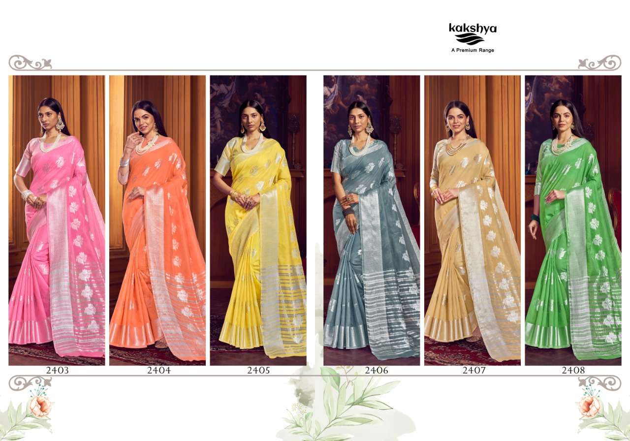 SIYA BY KAKSHYA 2403 TO 2408 SERIES INDIAN TRADITIONAL WEAR COLLECTION BEAUTIFUL STYLISH FANCY COLORFUL PARTY WEAR & OCCASIONAL WEAR SOFT SILK SAREES AT WHOLESALE PRICE