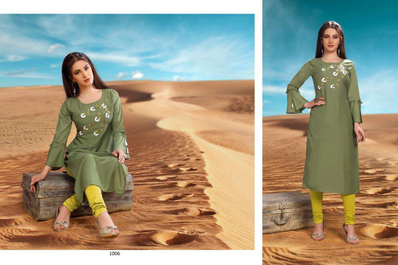 DESERT POINT BY VASTRA MODA 1001 TO 1007 SERIES BEAUTIFUL COLORFUL STYLISH FANCY PARTY WEAR & ETHNIC WEAR & READY TO WEAR PREMIUM VISCOSE MUSLIN KURTIS AT WHOLESALE PRICE