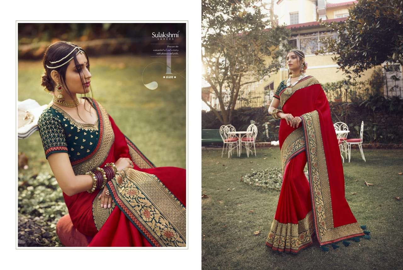 SUNSHINE BY SULAKSHMI 6401 TO 6409 SERIES INDIAN TRADITIONAL WEAR COLLECTION BEAUTIFUL STYLISH FANCY COLORFUL PARTY WEAR & OCCASIONAL WEAR CHINNON EMBROIDERY SAREES AT WHOLESALE PRICE