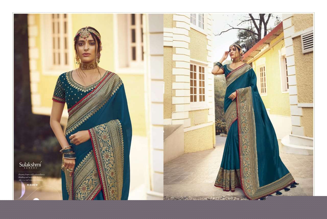 SUNSHINE BY SULAKSHMI 6401 TO 6409 SERIES INDIAN TRADITIONAL WEAR COLLECTION BEAUTIFUL STYLISH FANCY COLORFUL PARTY WEAR & OCCASIONAL WEAR CHINNON EMBROIDERY SAREES AT WHOLESALE PRICE
