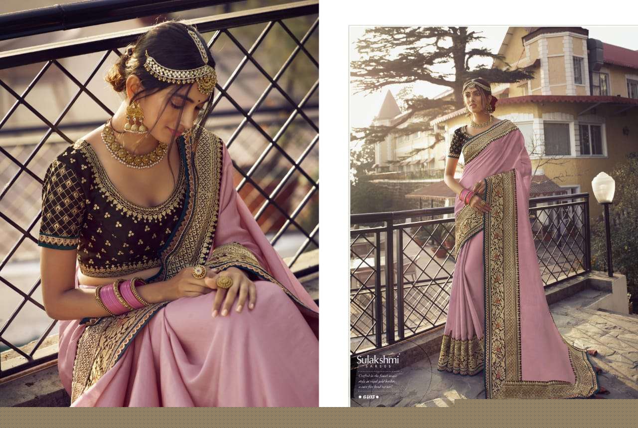 SUNSHINE BY SULAKSHMI 6401 TO 6409 SERIES INDIAN TRADITIONAL WEAR COLLECTION BEAUTIFUL STYLISH FANCY COLORFUL PARTY WEAR & OCCASIONAL WEAR CHINNON EMBROIDERY SAREES AT WHOLESALE PRICE