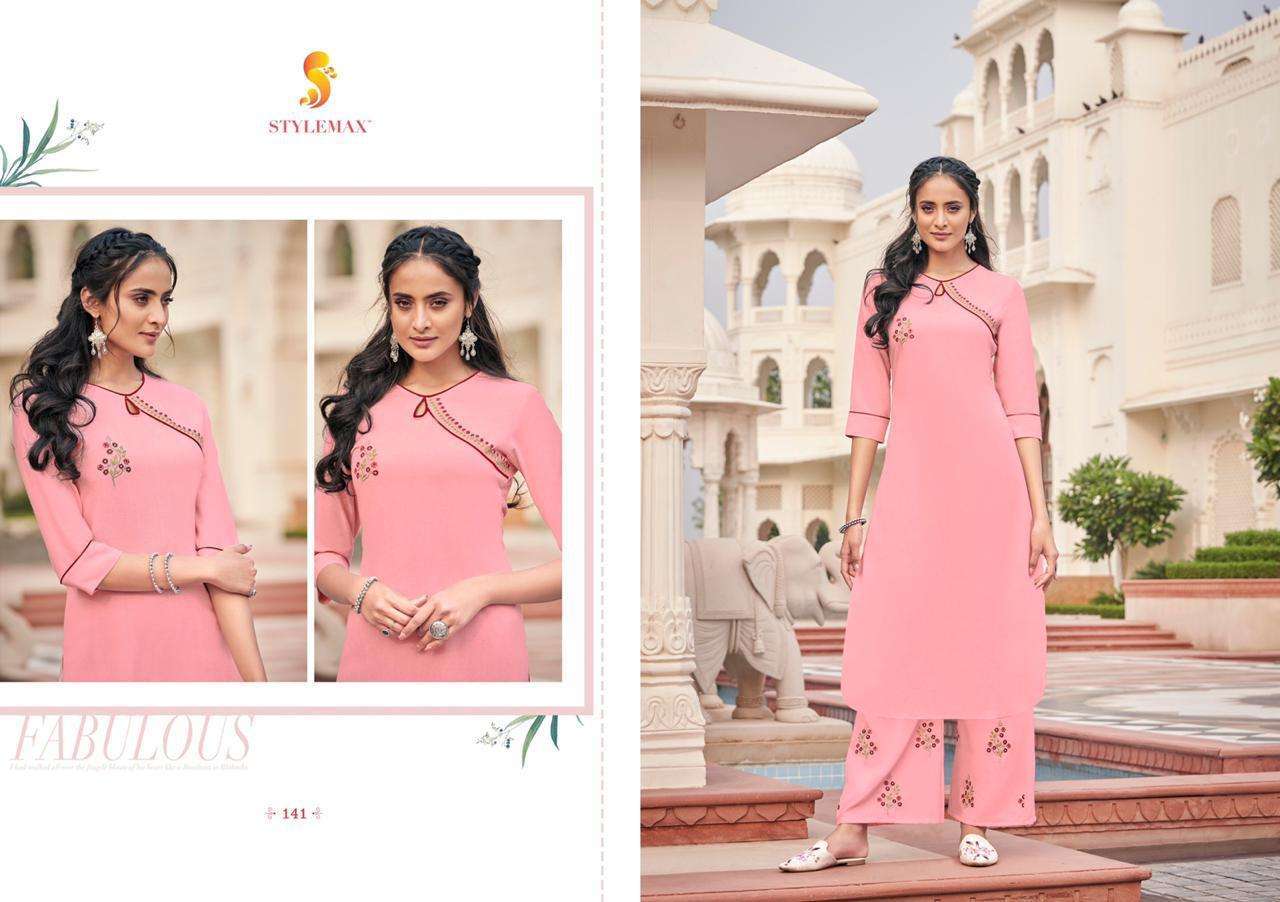 ANANYA VOL-5 BY STYLEMAX 141 TO 151 SERIES BEAUTIFUL STYLISH FANCY COLORFUL CASUAL WEAR & ETHNIC WEAR & READY TO WEAR MAGIC CLYB EMBROIDERED KURTIS WITH BOTTOM AT WHOLESALE PRICE