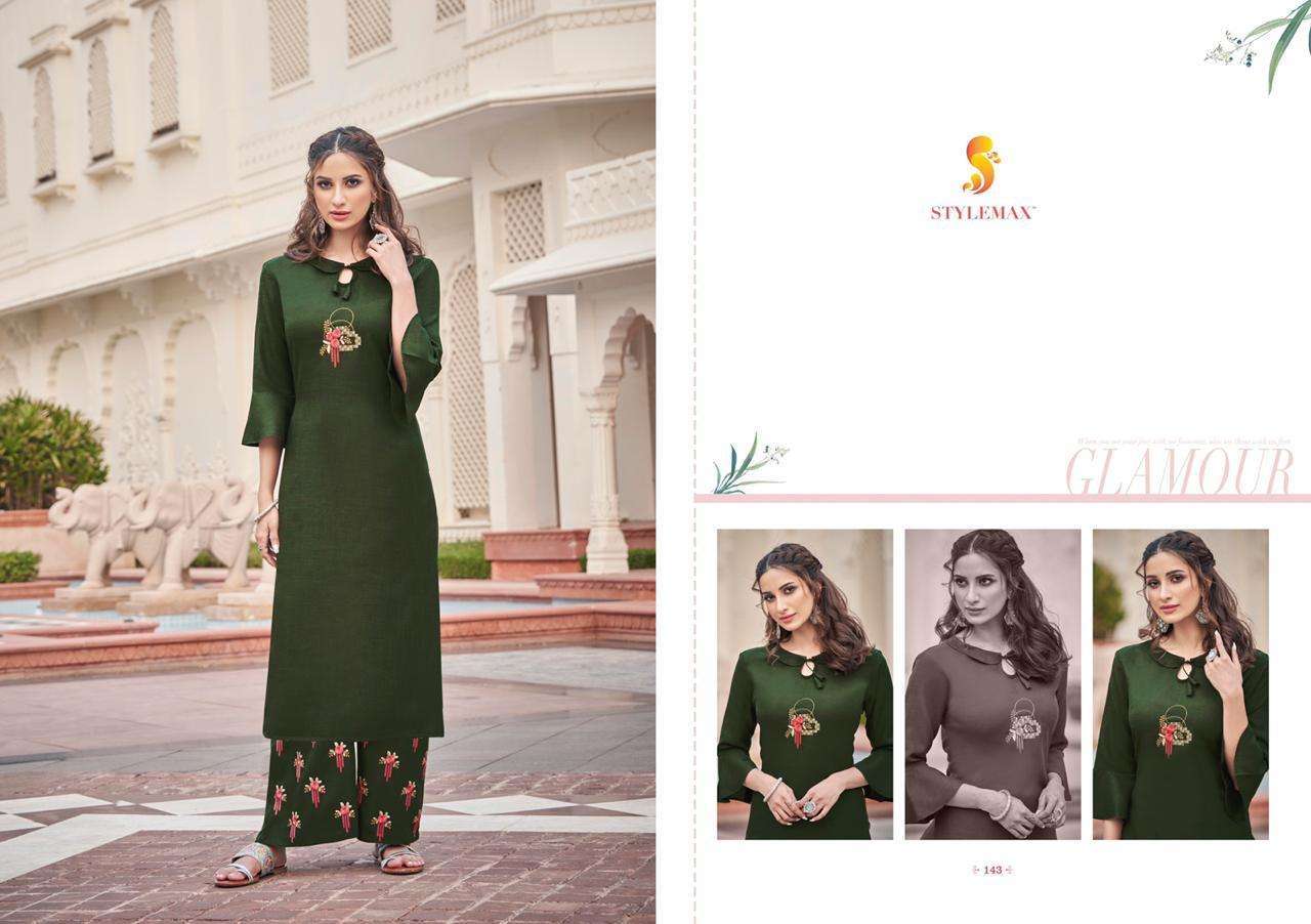 ANANYA VOL-5 BY STYLEMAX 141 TO 151 SERIES BEAUTIFUL STYLISH FANCY COLORFUL CASUAL WEAR & ETHNIC WEAR & READY TO WEAR MAGIC CLYB EMBROIDERED KURTIS WITH BOTTOM AT WHOLESALE PRICE