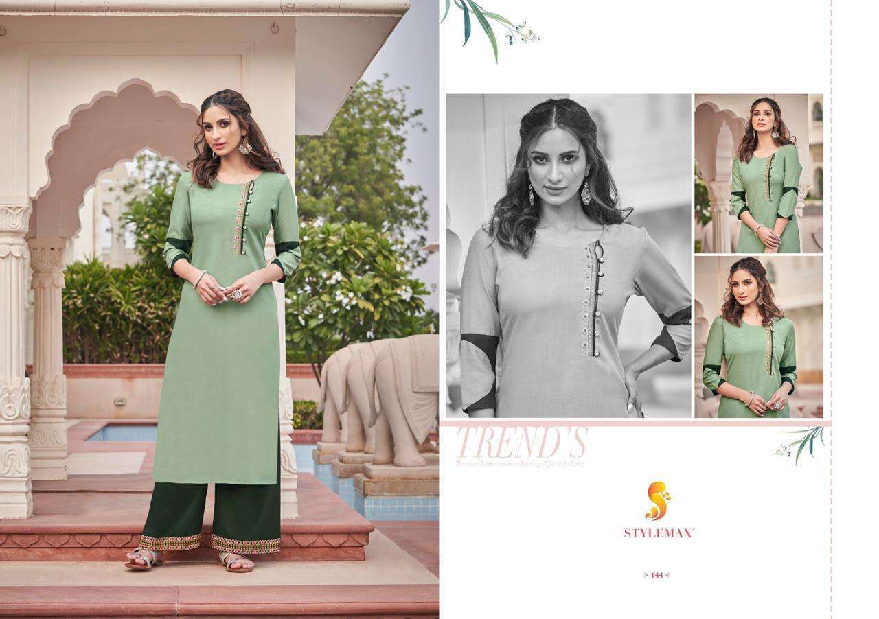 ANANYA VOL-5 BY STYLEMAX 141 TO 151 SERIES BEAUTIFUL STYLISH FANCY COLORFUL CASUAL WEAR & ETHNIC WEAR & READY TO WEAR MAGIC CLYB EMBROIDERED KURTIS WITH BOTTOM AT WHOLESALE PRICE