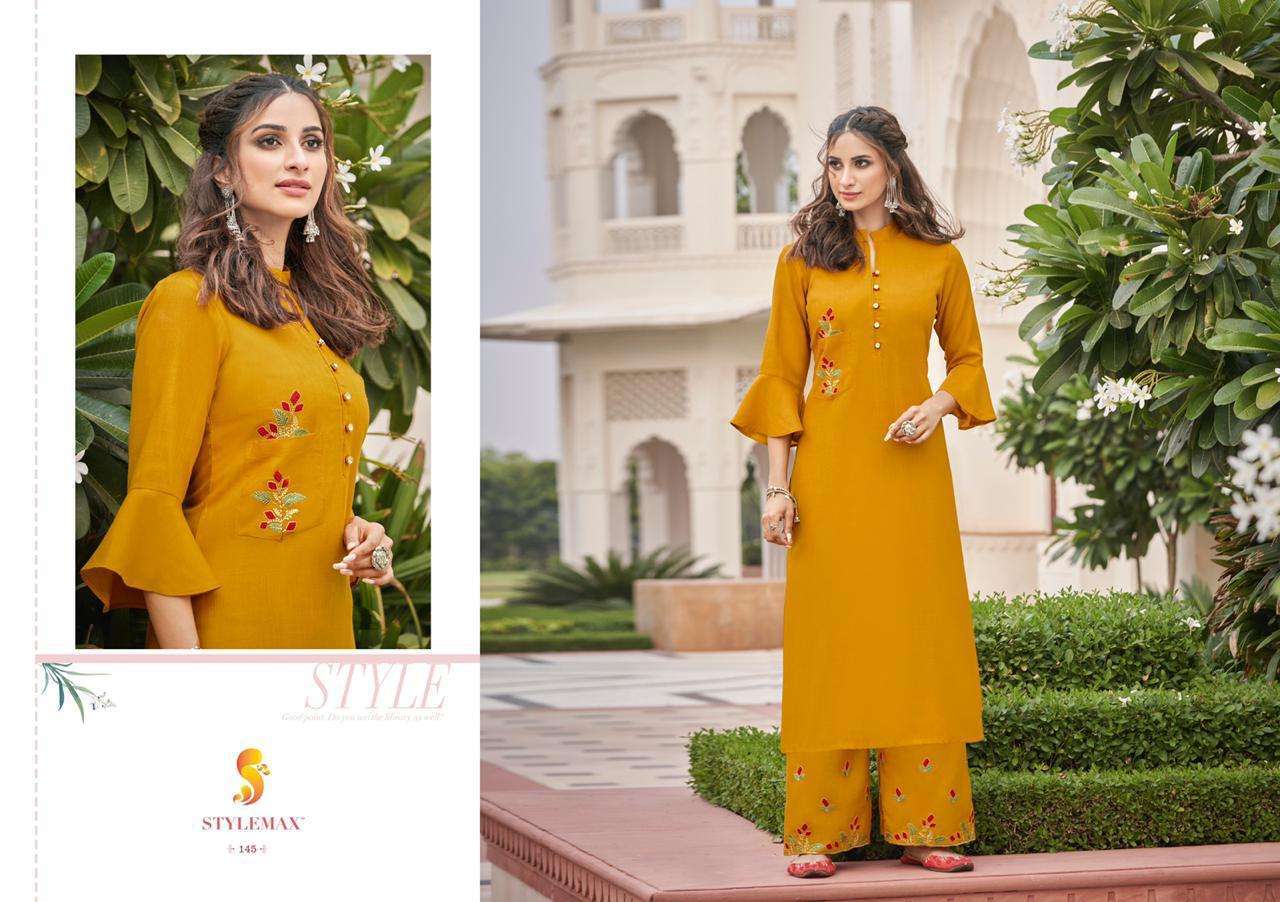 ANANYA VOL-5 BY STYLEMAX 141 TO 151 SERIES BEAUTIFUL STYLISH FANCY COLORFUL CASUAL WEAR & ETHNIC WEAR & READY TO WEAR MAGIC CLYB EMBROIDERED KURTIS WITH BOTTOM AT WHOLESALE PRICE