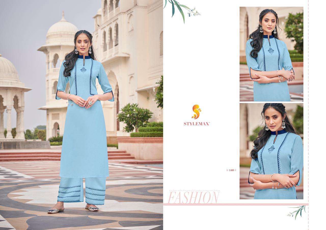 ANANYA VOL-5 BY STYLEMAX 141 TO 151 SERIES BEAUTIFUL STYLISH FANCY COLORFUL CASUAL WEAR & ETHNIC WEAR & READY TO WEAR MAGIC CLYB EMBROIDERED KURTIS WITH BOTTOM AT WHOLESALE PRICE