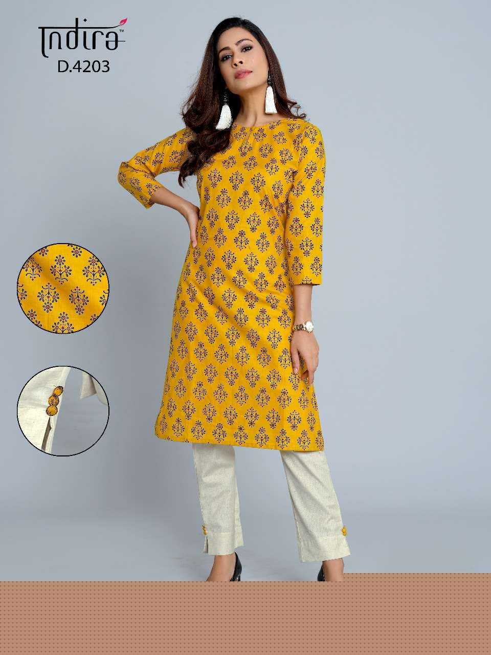 PINK CITY VOL-2 BY INDIRA 4201 TO 4209 SERIES BEAUTIFUL STYLISH FANCY COLORFUL CASUAL WEAR & ETHNIC WEAR & READY TO WEAR PURE CAMBRIC COTTON KURTIS WITH BOTTOM AT WHOLESALE PRICE