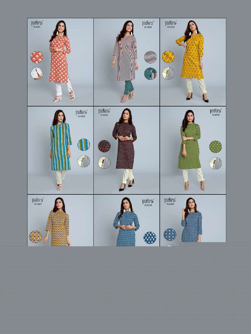 PINK CITY VOL-2 BY INDIRA 4201 TO 4209 SERIES BEAUTIFUL STYLISH FANCY COLORFUL CASUAL WEAR & ETHNIC WEAR & READY TO WEAR PURE CAMBRIC COTTON KURTIS WITH BOTTOM AT WHOLESALE PRICE