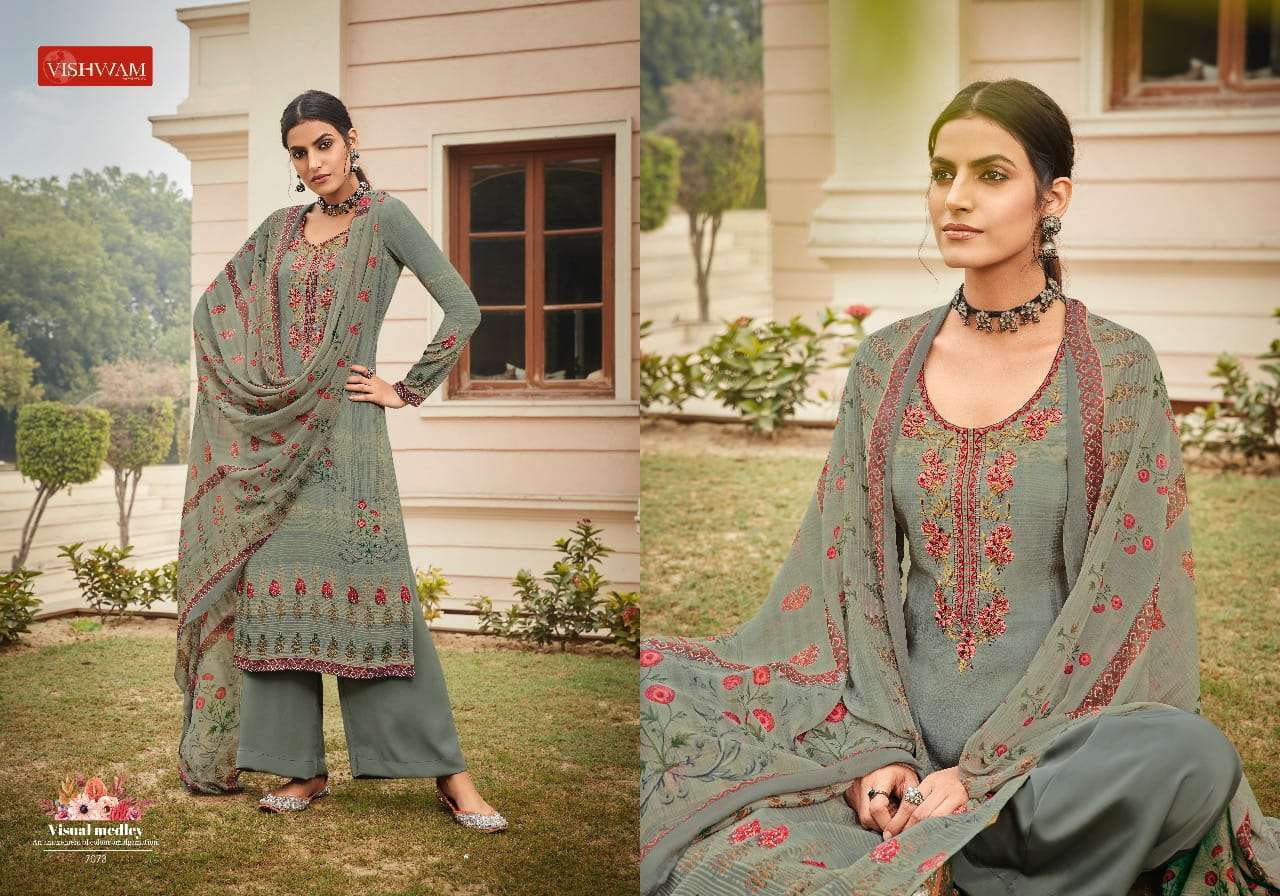 ESPRESSO VOL-5 BY VISHWAM PRINTS 7072 TO 7083 SERIES BEAUTIFUL SUITS STYLISH FANCY COLORFUL PARTY WEAR & OCCASIONAL WEAR CREPE PRINT DRESSES AT WHOLESALE PRICE