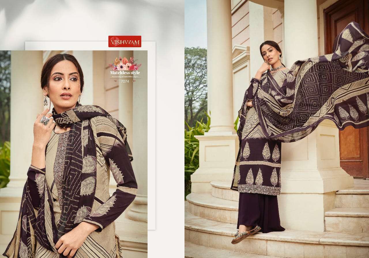 ESPRESSO VOL-5 BY VISHWAM PRINTS 7072 TO 7083 SERIES BEAUTIFUL SUITS STYLISH FANCY COLORFUL PARTY WEAR & OCCASIONAL WEAR CREPE PRINT DRESSES AT WHOLESALE PRICE