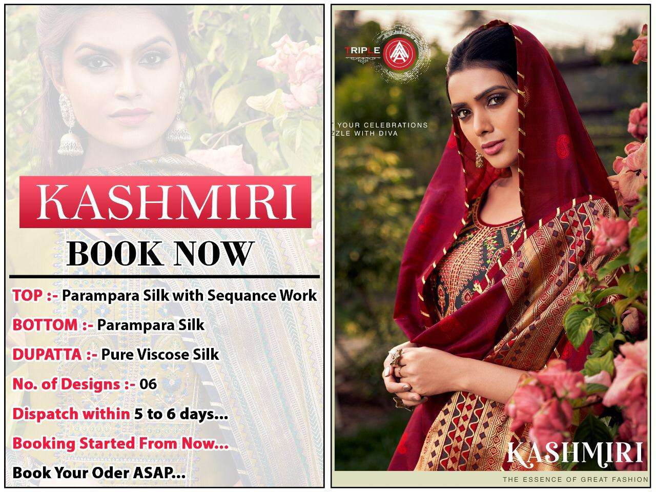 KASHMIRI BY TRIPLE AAA 461 TO 466 SERIES BEAUTIFUL PAKISTANI SUITS COLORFUL STYLISH FANCY CASUAL WEAR & ETHNIC WEAR PARAMPARA SILK EMBROIDERY DRESSES AT WHOLESALE PRICE