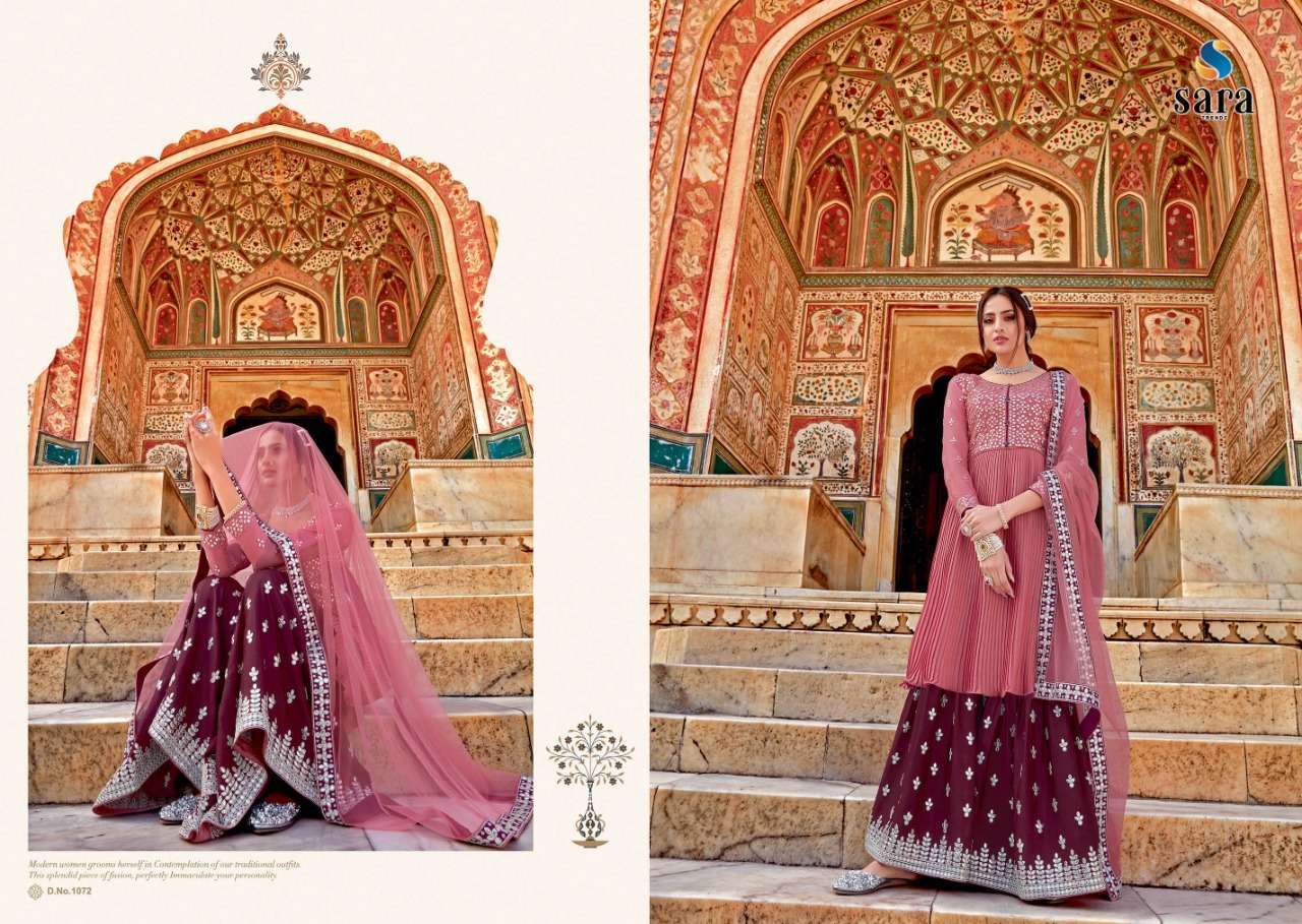 NAVYA VOL-2 BY SARA TRENDZ 1071 TO 1074 SERIES DESIGNER SUITS BEAUTIFUL STYLISH FANCY COLORFUL PARTY WEAR & ETHNIC WEAR CHINNON EMBROIDERED DRESSES AT WHOLESALE PRICE