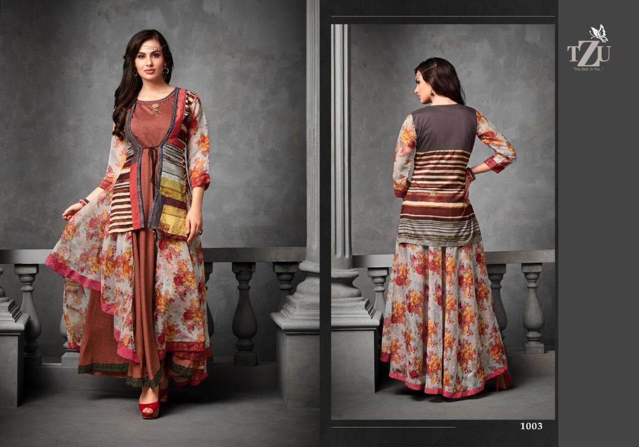 LAKSHITA BY TZU 1001 TO 1005 SERIES DESIGNER BEAUTIFUL STYLISH FANCY COLORFUL PARTY WEAR & OCCASIONAL WEAR TUSSAR SILK/MUSLIN GOWNS AT WHOLESALE PRICE